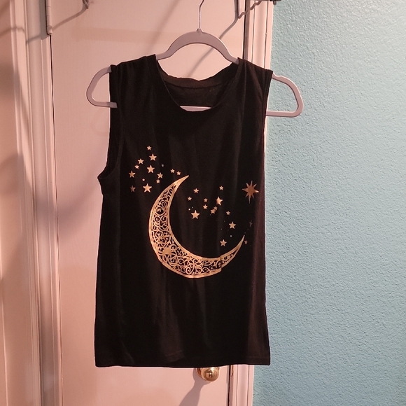 Tops - Black Tank Top with Gold Moon and Stars